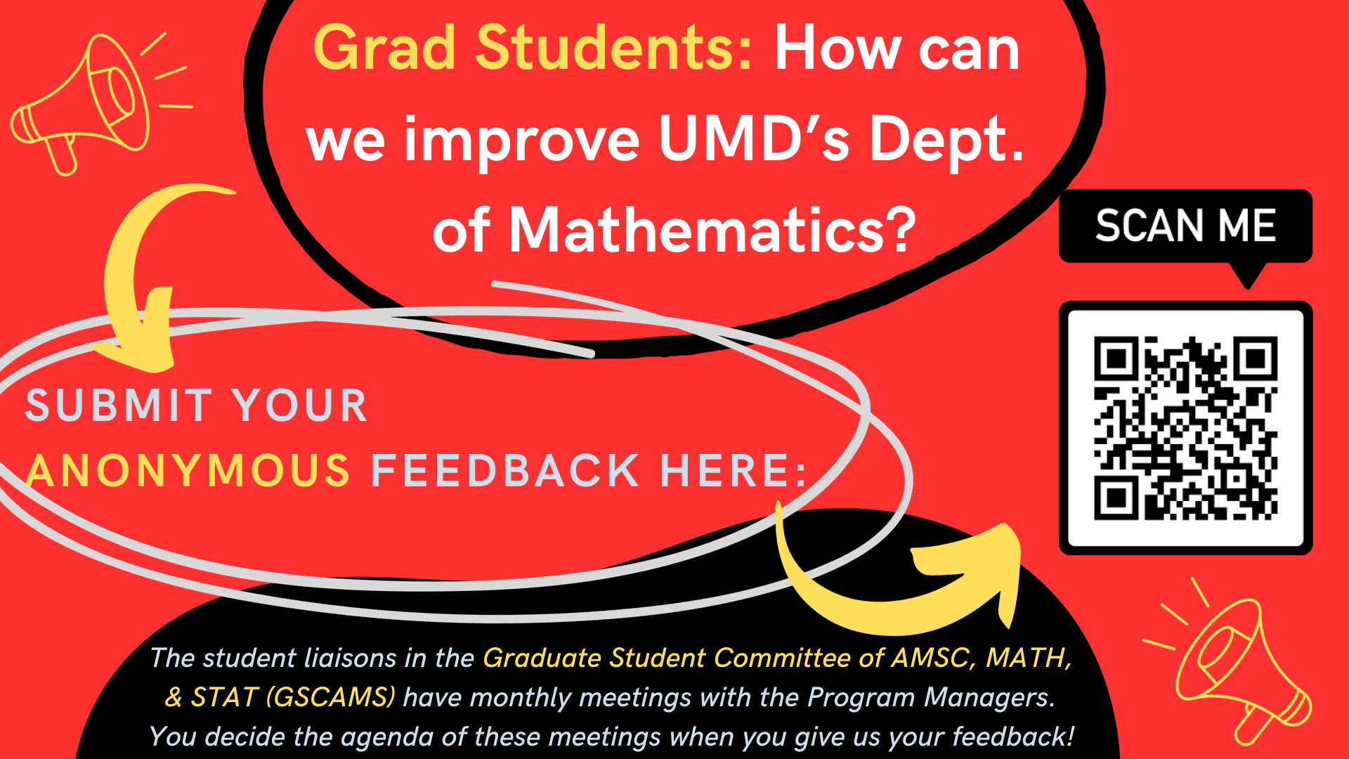 Image encouraging grad students to submit their anonymous feedback using the student survey feedback link.